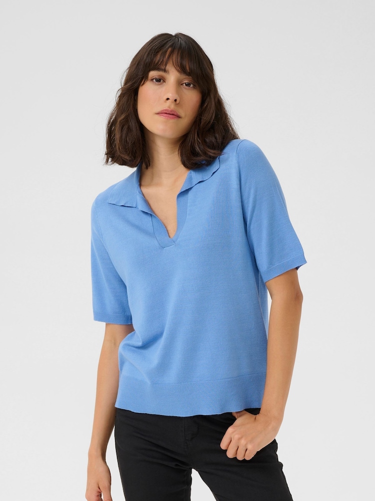 Kaffe Blue KAlizza Short Sleeves Polo Pullover Jumpers - Image 1 of 5