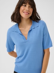 Kaffe Blue KAlizza Short Sleeves Polo Pullover Jumpers - Image 3 of 5