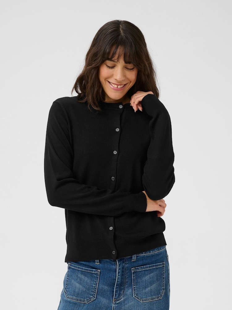 Kaffe KAlizza Buttons Round Neck Black Cardigan - Image 1 of 5 Kaffe KAlizza Buttons Round Neck Black Cardigan - Image 1 of 5