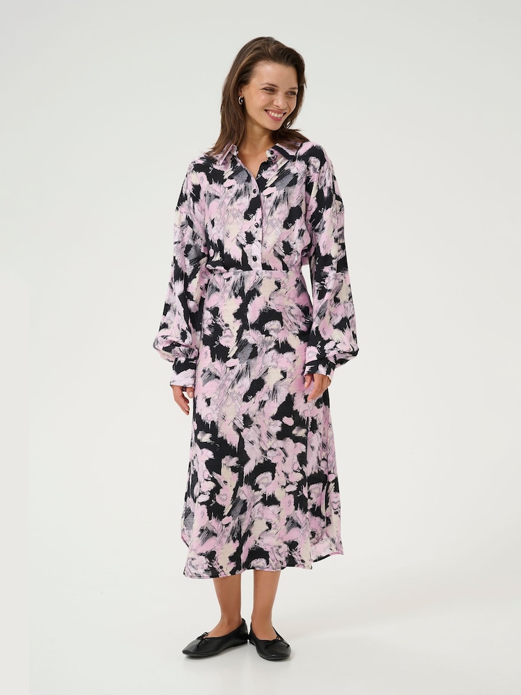 Kaffe KAvictoria Long Sleeve Black Shirt Dress - Image 1 of 5
