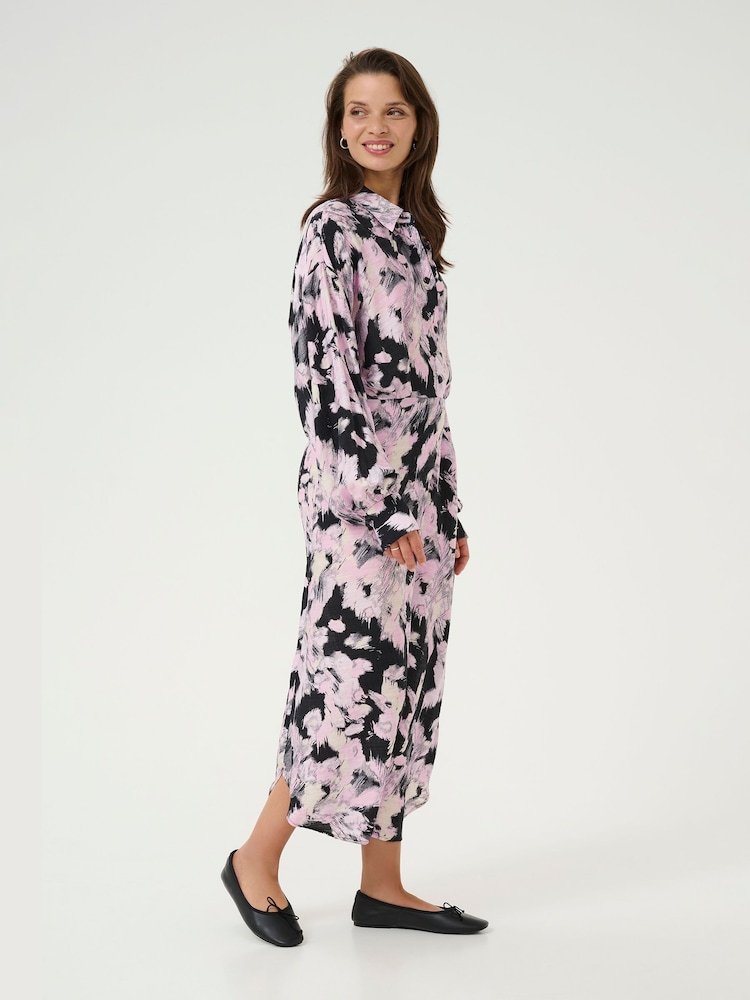 Kaffe KAvictoria Long Sleeve Black Shirt Dress - Image 2 of 5