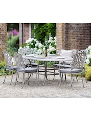 Bramblecrest Stone Rome Garden Rectangular Table with 6 Armchairs and Seat Cushions - Image 1 of 5
