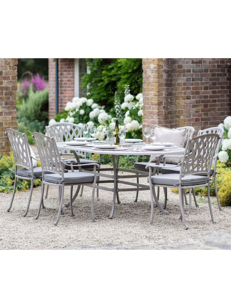 Bramblecrest Stone Rome Garden Rectangular Table with 6 Armchairs and Seat Cushions - Image 1 of 5