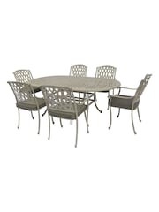 Bramblecrest Stone Rome Garden Rectangular Table with 6 Armchairs and Seat Cushions - Image 4 of 5