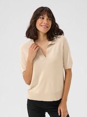 Kaffe Grey KAlizza Short Sleeves Polo Pullover Jumper - Image 1 of 4