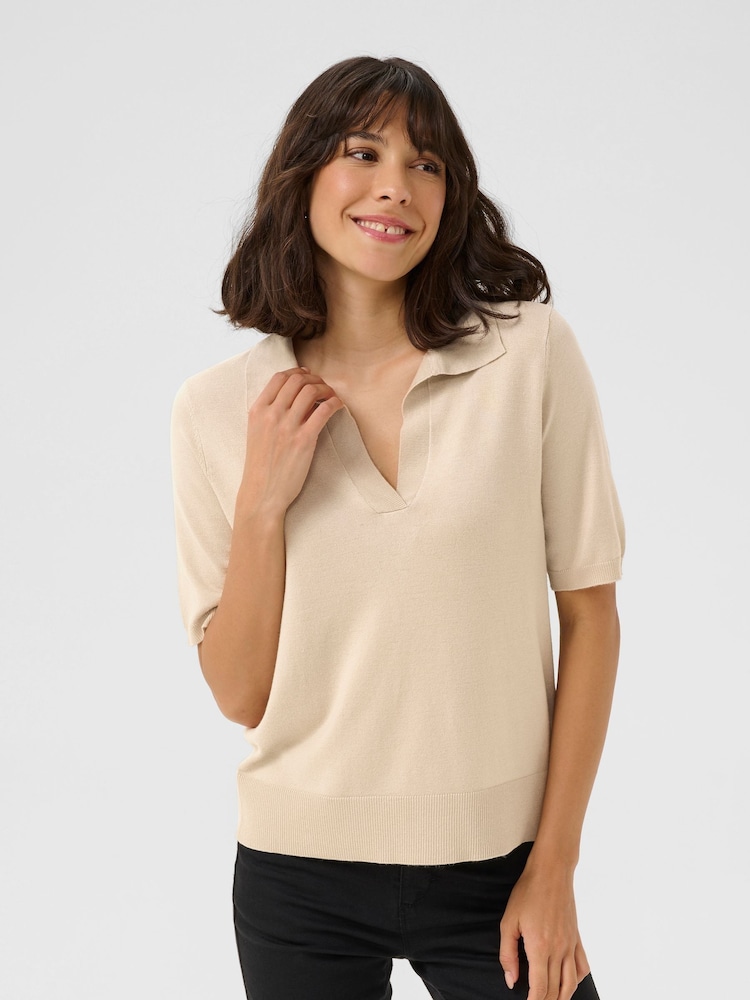 Kaffe Grey KAlizza Short Sleeves Polo Pullover Jumper - Image 1 of 4