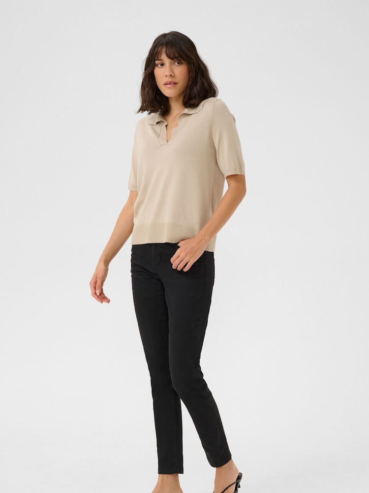 Kaffe Grey KAlizza Short Sleeves Polo Pullover Jumper - Image 2 of 4
