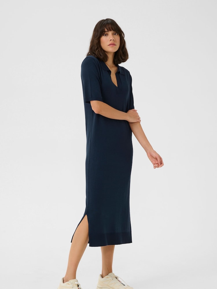 Kaffe Blue KAlizza Knit Short Sleeves Polo Dress - Image 1 of 5