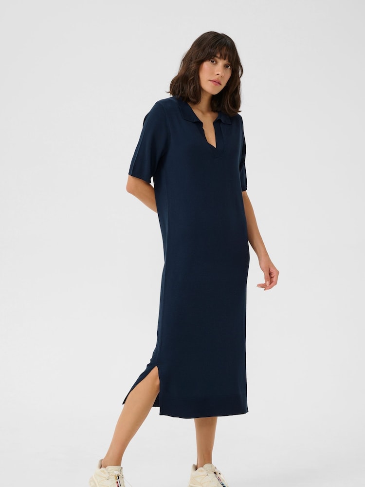 Kaffe Blue KAlizza Knit Short Sleeves Polo Dress - Image 2 of 5