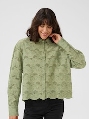 Kaffe Green Katsura Boxy Fit Broderie Anglaise Shirt - Image 1 of 4