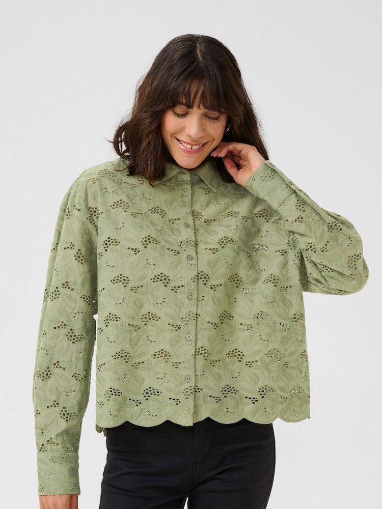 Kaffe Green Katsura Boxy Fit Broderie Anglaise Shirt - Image 1 of 4 Kaffe Green Katsura Boxy Fit Broderie Anglaise Shirt - Image 1 of 4