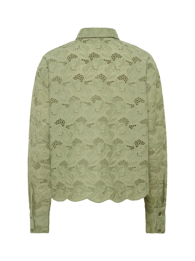 Kaffe Green Katsura Boxy Fit Broderie Anglaise Shirt - Image 4 of 4
