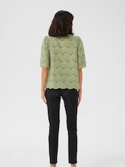Kaffe Green KAtura A-line Fit Eyelet Lace 100% Cotton Blouse - Image 2 of 5