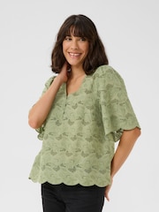 Kaffe Green KAtura A-line Fit Eyelet Lace 100% Cotton Blouse - Image 3 of 5