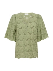 Kaffe Green KAtura A-line Fit Eyelet Lace 100% Cotton Blouse - Image 4 of 5