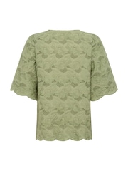 Kaffe Green KAtura A-line Fit Eyelet Lace 100% Cotton Blouse - Image 5 of 5