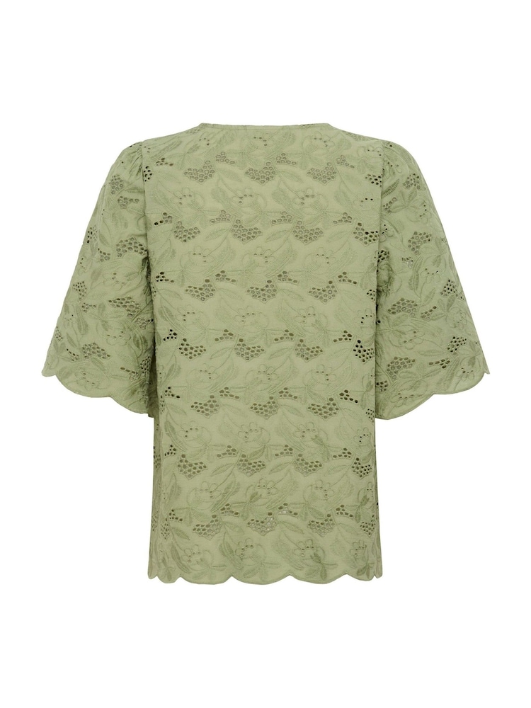 Kaffe Green KAtura A-line Fit Eyelet Lace 100% Cotton Blouse - Image 5 of 5