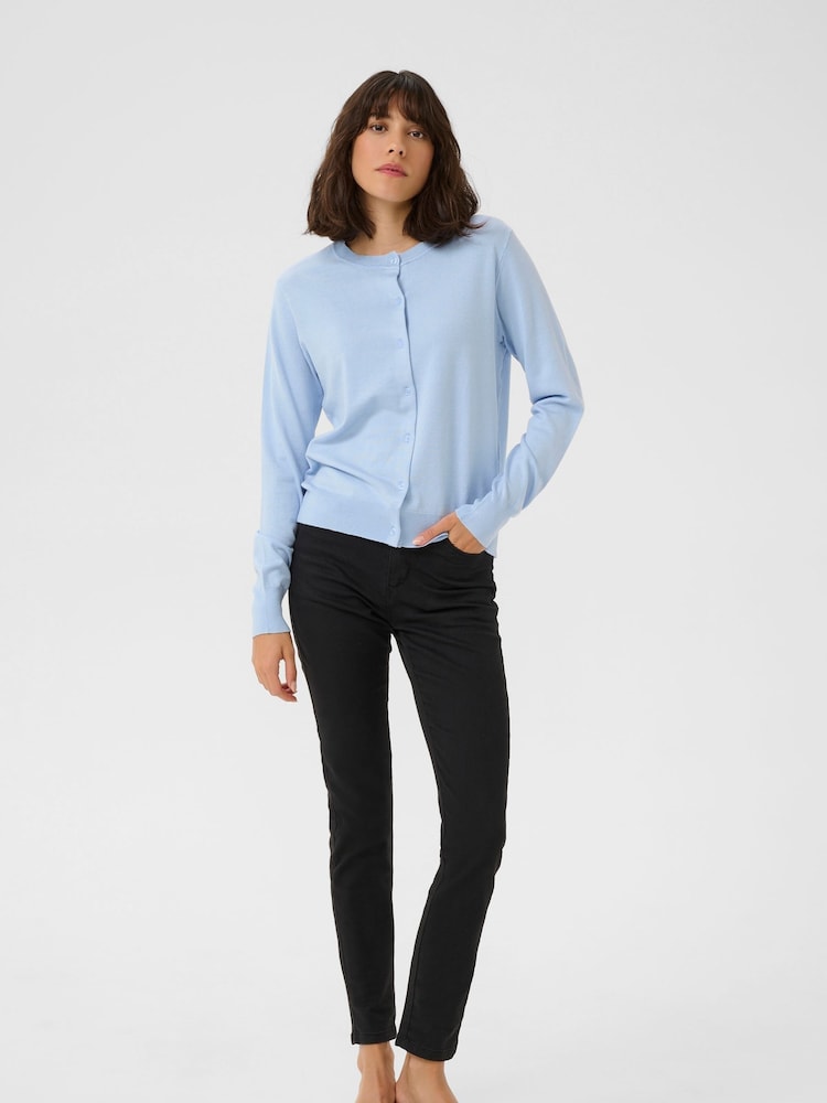 Kaffe Blue KAlizza Buttons Round Neck Cardigan - Image 2 of 5 Kaffe Blue KAlizza Buttons Round Neck Cardigan - Image 2 of 5