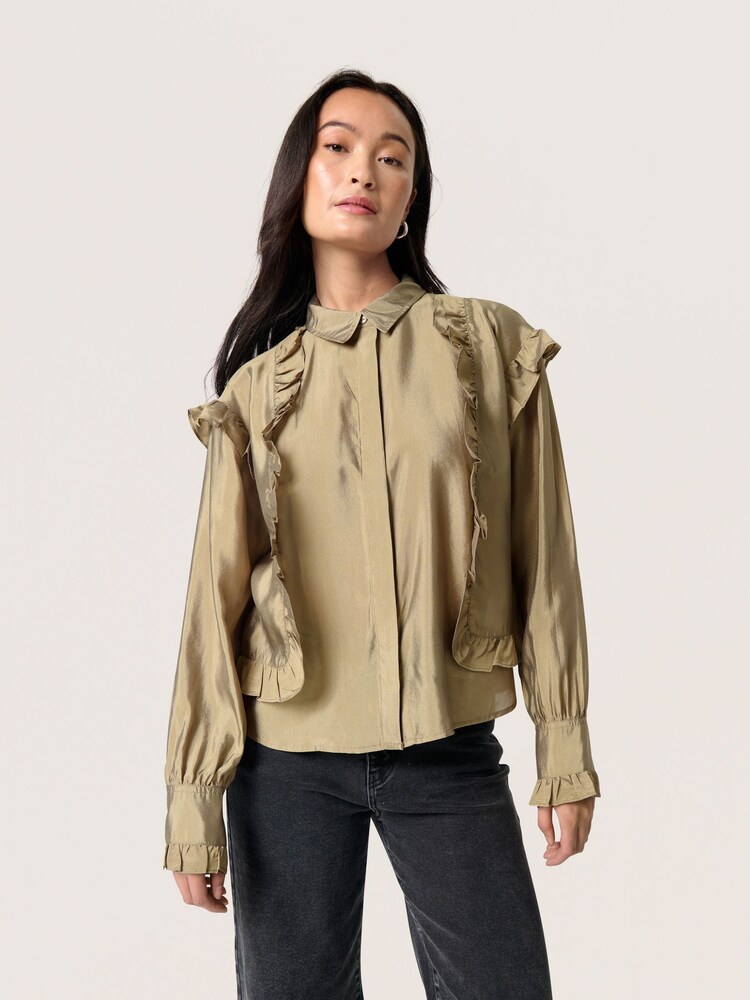 Soaked in Luxury Regular Fit Green SLKarolina Ruffles Shirt - Image 1 of 6 Soaked in Luxury Regular Fit Green SLKarolina Ruffles Shirt - Image 1 of 6