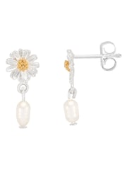 Estella Bartlett Silver Tone Flower Pearl Drop Studs Earrings - Image 1 of 3