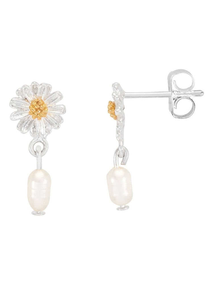 Estella Bartlett Silver Tone Flower Pearl Drop Studs Earrings - Image 1 of 3