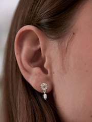 Estella Bartlett Silver Tone Flower Pearl Drop Studs Earrings - Image 2 of 3