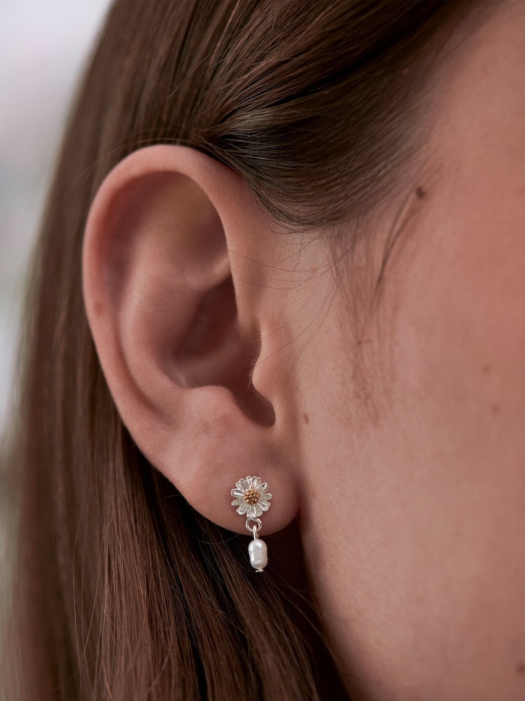 Estella Bartlett Silver Tone Flower Pearl Drop Studs Earrings - Image 2 of 3