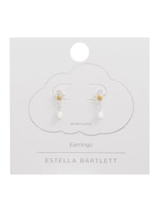 Estella Bartlett Silver Tone Flower Pearl Drop Studs Earrings - Image 3 of 3