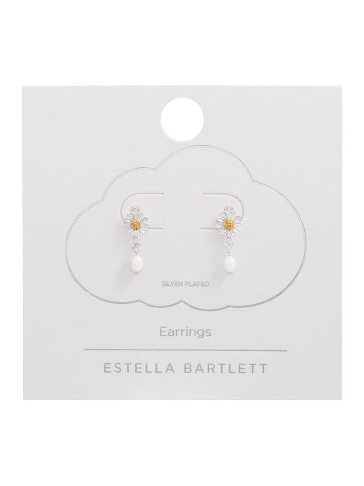 Estella Bartlett Silver Tone Flower Pearl Drop Studs Earrings - Image 3 of 3