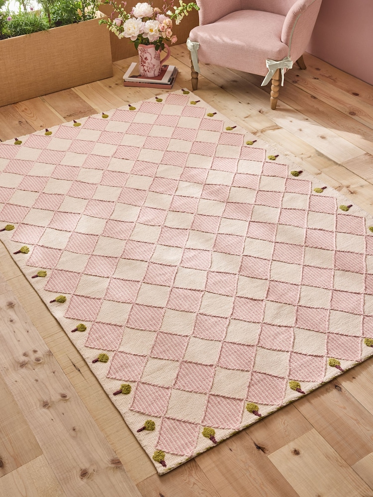 Cath Kidston Pink Diamond Flat Weave Rug - Image 1 of 5