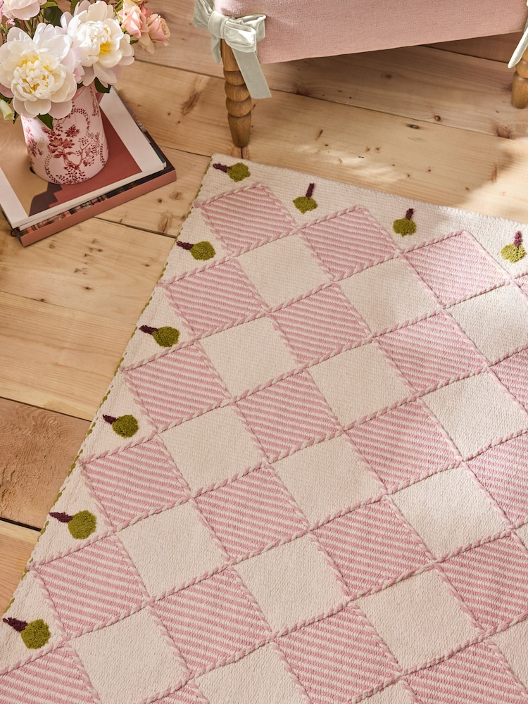 Cath Kidston Pink Diamond Flat Weave Rug - Image 2 of 5