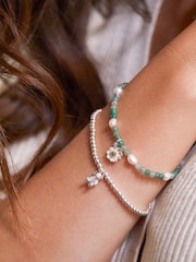 Estella Bartlett Silver Tone Green & Pearl Wildflower Bracelet - Image 2 of 3