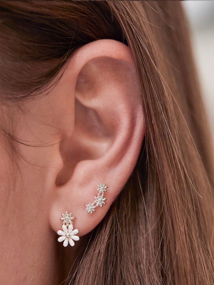 Estella Bartlett Silver Tone Triple Flower Studs Earrings - Image 2 of 3