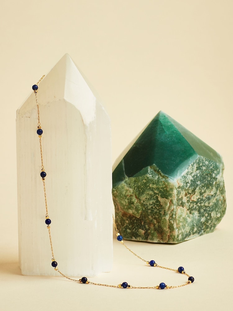 Estella Bartlett Metallic Gold Tone Amazonite Paperlink Luck Necklace - Image 4 of 4