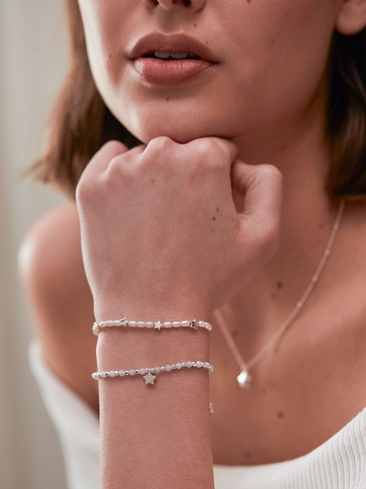 Estella Bartlett Silver Tone Stars So Bright Mixed Pearl Bracelet - Image 2 of 3