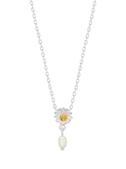Estella Bartlett Silver Tone Flower Pearl Drop Necklace - Image 1 of 4