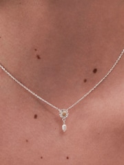 Estella Bartlett Silver Tone Flower Pearl Drop Necklace - Image 4 of 4