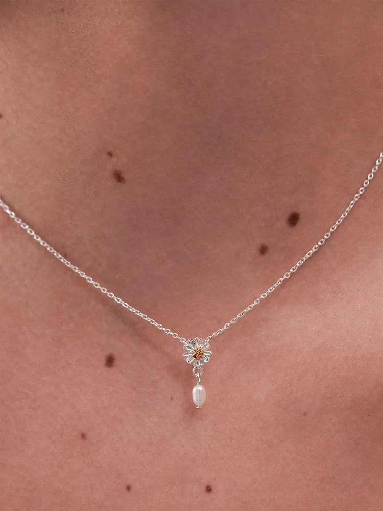 Estella Bartlett Silver Tone Flower Pearl Drop Necklace - Image 4 of 4
