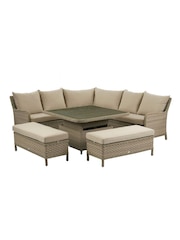 Bramblecrest Willow Patagonia Rattan Garden Square Sofa with 8 Seater Adjustable Casual Dining Table and 2 Benches - Image 1 of 2