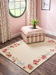 Cath Kidston Natural Rose and Bows Wool Tufted Rug - Image 1 of 5