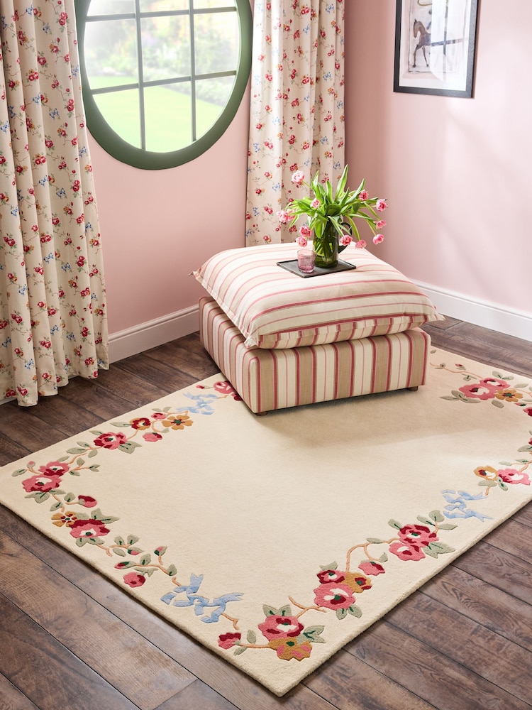 Cath Kidston Natural Rose and Bows Wool Tufted Rug - Image 1 of 5