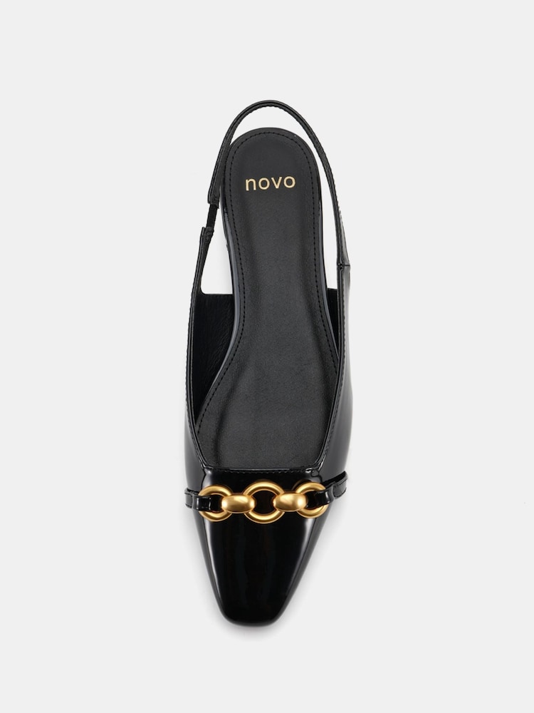 Novo Black Wide Fit Colish Hardware Slingback Flats - Image 5 of 6