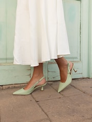 Novo Green Wide Fit Indi Bow Low Heel Point Slingback Courts - Image 1 of 7