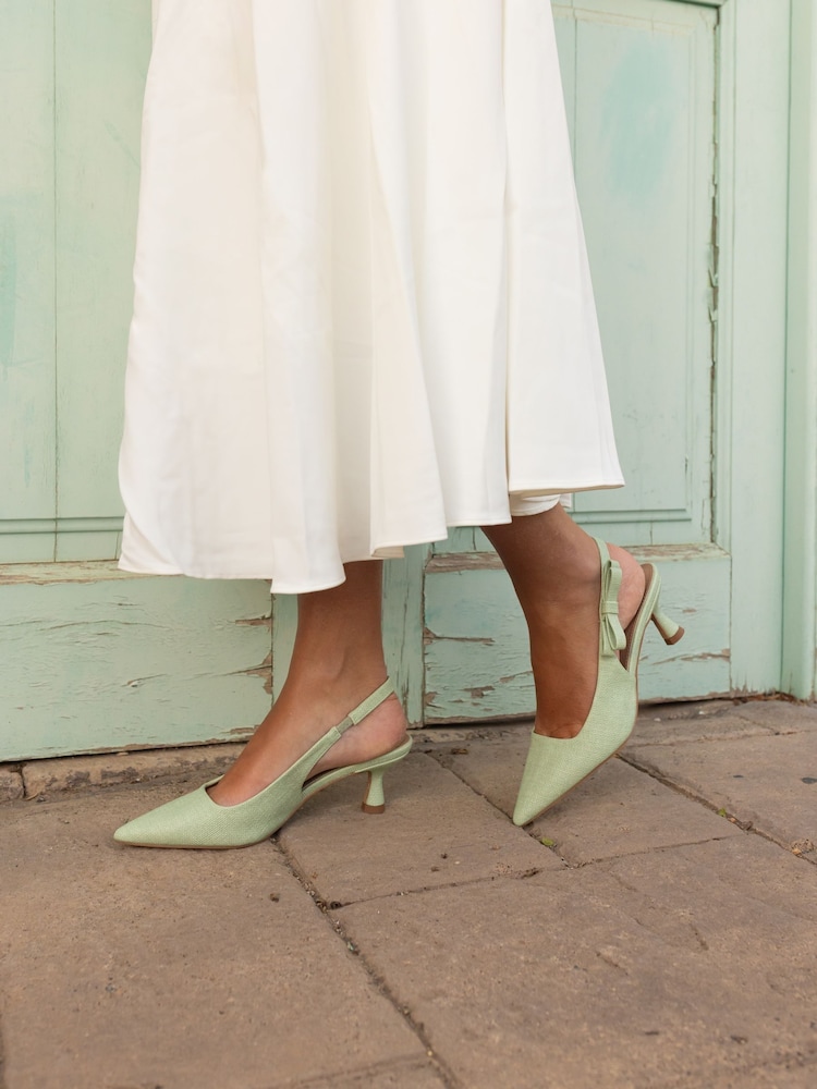 Novo Green Wide Fit Indi Bow Low Heel Point Slingback Courts - Image 1 of 7