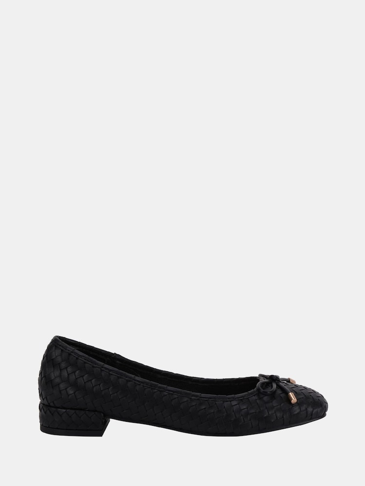 Novo Black Wide Fit Cecilia Woven Low Block Ballerinas - Image 2 of 6