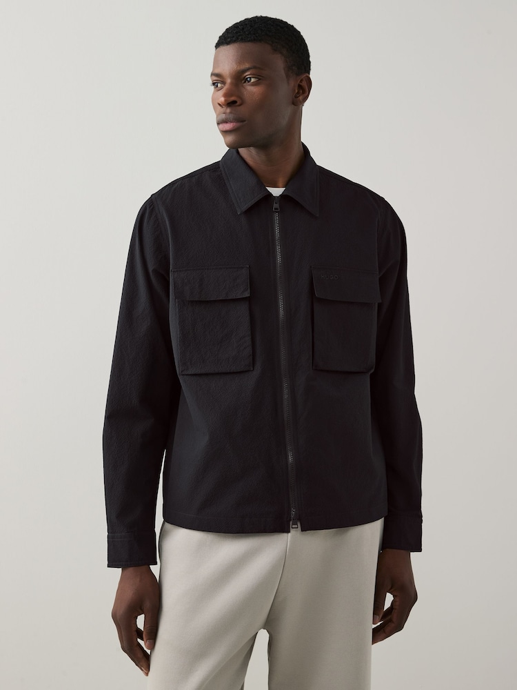 HUGO Black Zip Through Shirt - Image 1 of 4