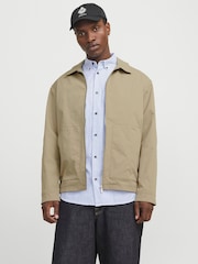 JACK & JONES Cream Zip Up Worker Jacket - Image 1 of 6
