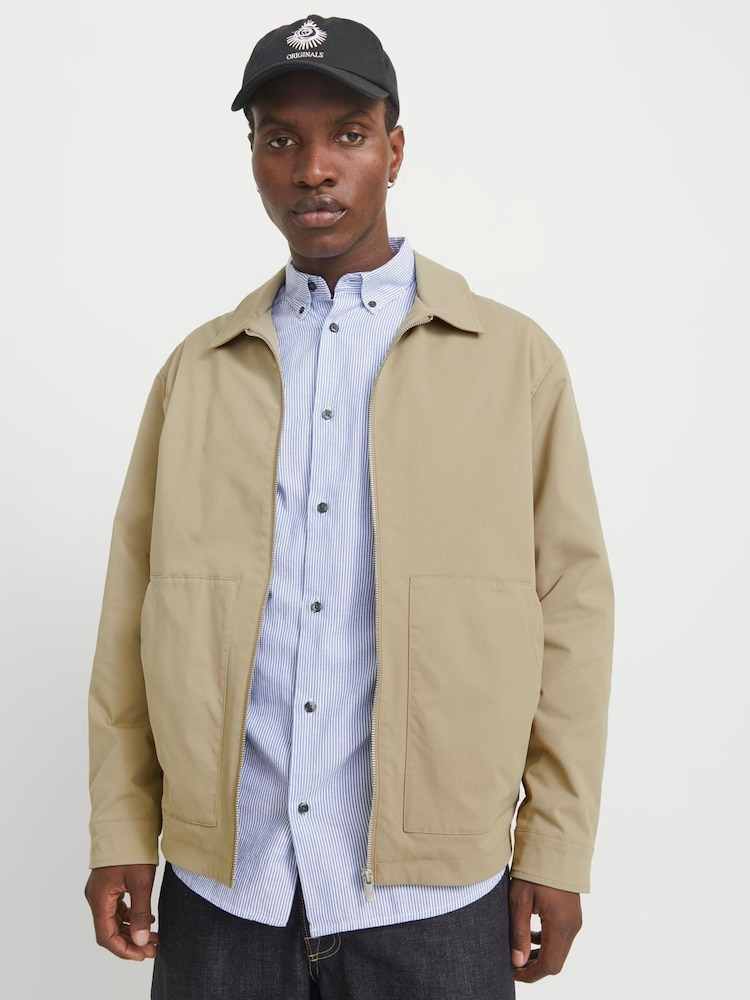 JACK & JONES Cream Zip Up Worker Jacket - Image 2 of 6