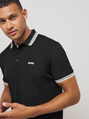 BOSS Black Regular Fit Paddy Tipped Collar 100% Cotton Polo Shirt - Image 3 of 5