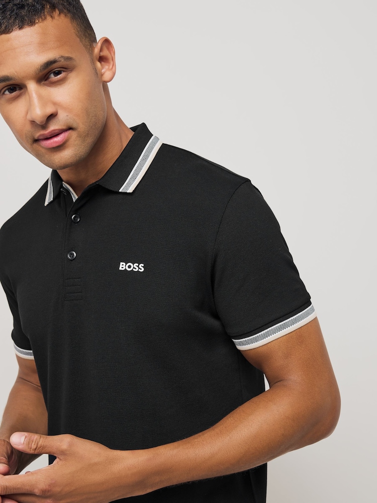 BOSS Black Regular Fit Paddy Tipped Collar Polo Shirt - Image 3 of 5